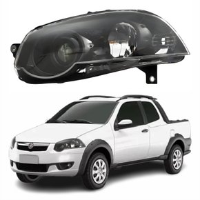 Farol Fiat Strada G4 2008 Até 2016 Foco Duplo Máscara Negra com Anel Preto Lado Esquerdo Motorista