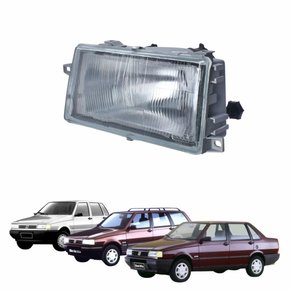 Farol Fiat Uno Fiorino Elba Premio 1991 até 2003 Lente de Vidro Foco Simples Máscara Cromada Lado Esquerdo Motorista