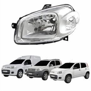 Farol Fiat Uno Way Vivace 2010 Até 2014 Fiorino 2014 Até 2019 Máscara Cromada Lado Esquerdo Motorista