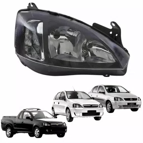 Farol GM Corsa 2003 Até 2012 Montana 2003 Até 2010 Foco Duplo Máscara Negra Pisca Liso Lado Direito Passageiro
