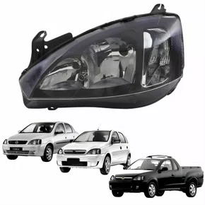 Farol GM Corsa 2003 Até 2012 Montana 2003 Até 2010 Foco Duplo Máscara Negra Pisca Liso Liso Lado Esquerdo Motorista