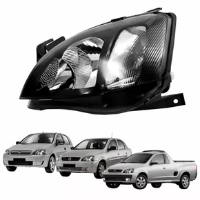 Farol Gm Corsa 2003 até 2012 Montana 2003 até 2010 Foco Duplo Máscara Negra Pisca Raiado Lado Esquerdo Motorista