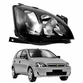 Farol Gm Corsa Hatch 2003 até 2012 Foco Duplo Máscara Negra Pisca Raiado Lado Direito Passageiro
