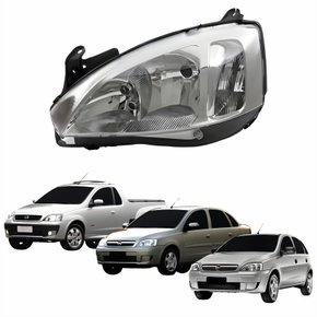 Farol Principal Gm Corsa 2003 Até 2012 Montana 2003 Até 2010 Pisca Raiado Máscara Cromada Lado Esquerdo Motorista