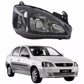 Farol GM Corsa Sedan 2003 Até 2012 Foco Duplo Máscara Negra Pisca Liso Lado Direito Passageiro