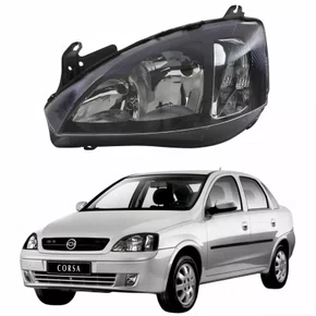 Farol GM Corsa Sedan 2003 Até 2012  Foco Duplo Máscara Negra Pisca Liso Lado Esquerdo Motorista