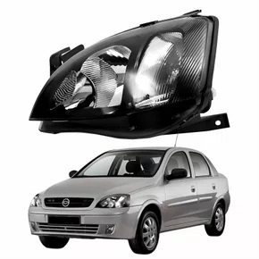 Farol Gm Corsa Sedan 2003 até 2012 Foco Duplo Máscara Negra Pisca Raiado Lado Esquerdo Motorista
