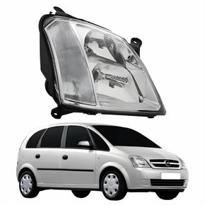Farol Principal Gm Meriva 2003 Até 2012 Foco Duplo Máscara Cromada Lado Direito Passageiro