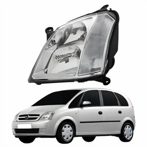 Farol Principal Gm Meriva 2003 Até 2012 Foco Duplo Máscara Cromada Lado Esquerdo Motorista