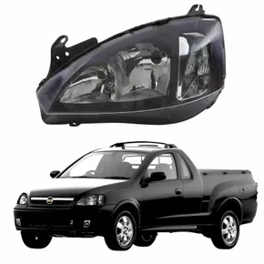 Farol GM Montana 2003 Até 2010 Foco Duplo Máscara Negra Pisca Liso Lado Esquerdo Motorista