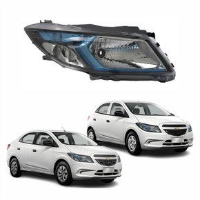 Farol Principal Gm Onix Prisma 2012 Até 2016 Máscara Negra Friso Azul Lado Direito Passageiro