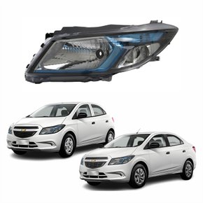 Farol Principal Gm Onix Prisma 2012 Até 2016 Máscara Negra Friso Azul Lado Esquerdo Motorista