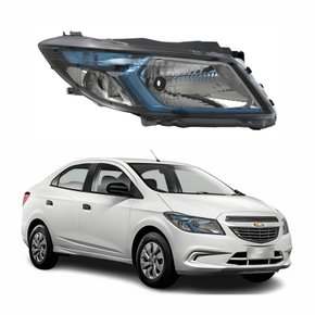 Farol Gm Prisma Joy 2017 Até 2019 Máscara Negra Friso Azul Lado Direito Passageiro