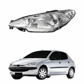 Farol Peugeot 206 1998 Até 2003 Lente Raiada Lado Esquerdo Motorista