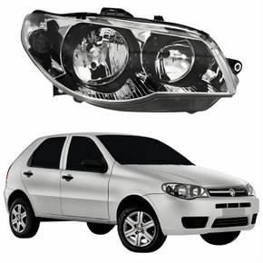Farol Principal Fiat Palio 2004 Até 2014 Máscara Cromada Anel Negro Lado Direito Passageiro