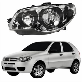 Farol Principal Fiat Palio 2004 Até 2014 Máscara Cromada Anel Negro Lado Esquerdo Motorista