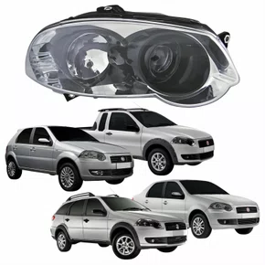 Farol Principal Fiat Palio Siena Strada Weekend 2008 Até 2012 Máscara Cromada Anel Negro Lado Direito Passageiro