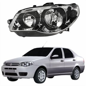 Farol Principal Fiat Siena 2004 Até 2007 Máscara Cromada Anel Negro Lado Esquerdo Motorista