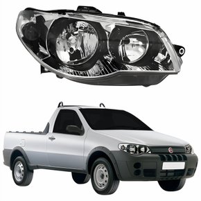 Farol Principal Fiat Strada 2004 Até 2014 Máscara Cromada Anel Negro Lado Direito Passageiro