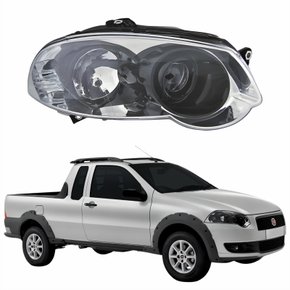 Farol Principal Fiat Strada 2008 Até 2012 Máscara Cromada Anel Negro Lado Direito Passageiro