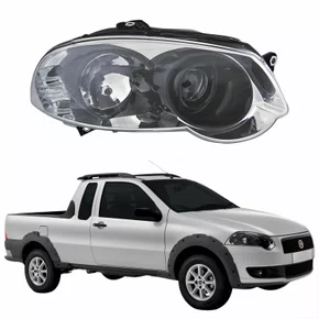 Farol Principal Fiat Strada 2008 Até 2012 Máscara Cromada Anel Negro Lado Direito Passageiro