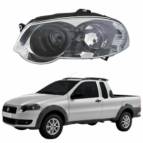 Farol Principal Fiat Strada 2008 Até 2012 Máscara Cromada Anel Negro Lado Esquerdo Motorista