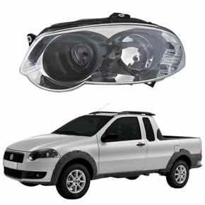 Farol Principal Fiat Strada 2008 Até 2012 Máscara Cromada Anel Negro Lado Esquerdo Motorista