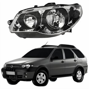 Farol Principal Fiat Weekend 2004 Até 2007 Máscara Cromada Anel Negro Lado Esquerdo Motorista