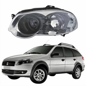 Farol Principal Fiat Weekend 2008 Até 2012 Máscara Cromada Anel Negro Lado Esquerdo Motorista
