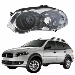 Farol Principal Fiat Weekend 2008 Até 2012 Máscara Cromada Anel Negro Lado Esquerdo Motorista