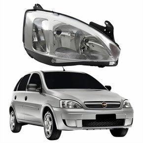 Farol Principal Gm Corsa Hatch 2003 Até 2012 Pisca Raiado Máscara Cromada Lado Direito Passageiro