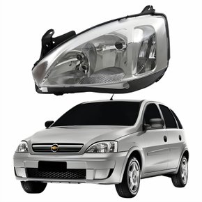 Farol Principal Gm Corsa Hatch 2003 Até 2012 Pisca Raiado Máscara Cromada Lado Esquerdo Motorista