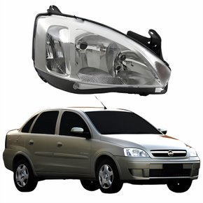 Farol Principal Gm Corsa Sedan 2003 Até 2012 Pisca Raiado Máscara Cromada Lado Direito Passageiro