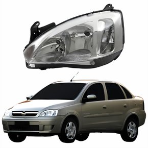 Farol Principal Gm Corsa Sedan 2003 Até 2012 Pisca Raiado Máscara Cromada Lado Esquerdo Motorista