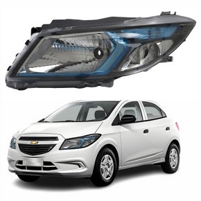 Farol Principal Gm Onix 2012 Até 2016 Máscara Negra Friso Azul Lado Esquerdo Motorista