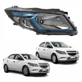 Farol Principal Gm Onix Prisma 2012 Até 2016 Máscara Negra Friso Azul Lado Direito Passageiro