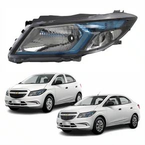Farol Principal Gm Onix Prisma 2012 Até 2016 Máscara Negra Friso Azul Lado Esquerdo Motorista