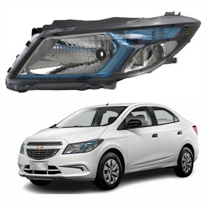 Farol Principal Gm Prisma 2012 Até 2016 Máscara Negra Friso Azul Lado Esquerdo Motorista