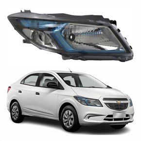 Farol Principal Gm Prisma 2012 Até 2016 Original Arteb Máscara Negra Friso Azul Lado Direito Passageiro