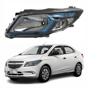 Farol Principal Gm Prisma 2012 Até 2016 Original Arteb Máscara Negra Friso Azul Lado Esquerdo Motorista