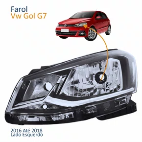 Farol Principal Vw Gol G7 2016 Até 2018 Foco Simples Friso Cromado Lado Esquerdo Motorista