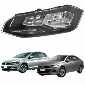 Farol Principal Vw Polo Virtus 2018 2019 2020 2021 2022 Máscara Negra Lado Esquerdo Motorista