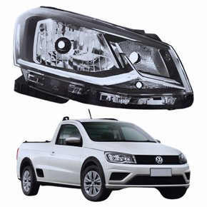 Farol Principal Vw Saveiro G7 2018 2019 2020 Foco Simples Friso Cromado Lado Direito Passageiro