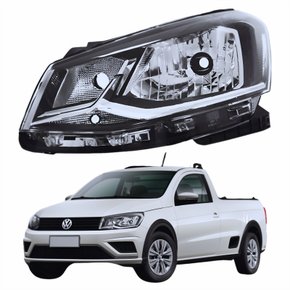 Farol Principal Vw Saveiro G7 2018 2019 2020 Foco Simples Friso Cromado Lado Esquerdo Motorista