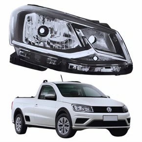 Farol Principal Vw Saveiro G7 2018 Até 2020 Foco Simples Friso Cromado Lado Direito Passageiro