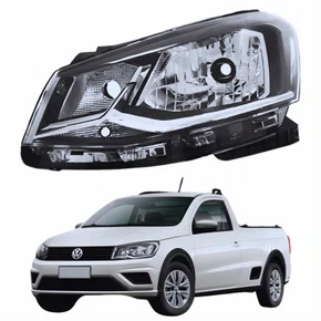 Farol Principal Vw Saveiro G7 2018 Até 2020 Foco Simples Friso Cromado Lado Esquerdo Motorista