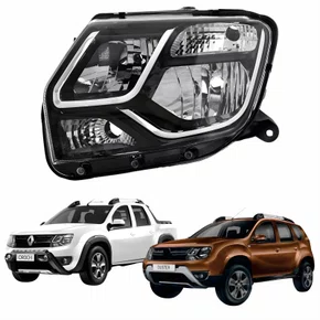 Farol Renault Duster Oroch 2015 Até 2020 Máscara Negra Lado Esquerdo Motorista