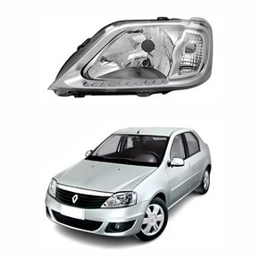 Farol Renault Logan 2007 Até 2010 Máscara Cromada Lado Esquerdo Motorista