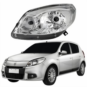 Farol Principal Renault Sandero 2012 2013 2014 Máscara Cromada Lado Esquerdo Motorista