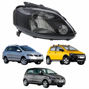Farol Vw Fox 2003 Até 2009 Crossfox 2005 Até 2010 Spacefox 2005 Até 2009 Máscara Negra Lado Direito Passageiro